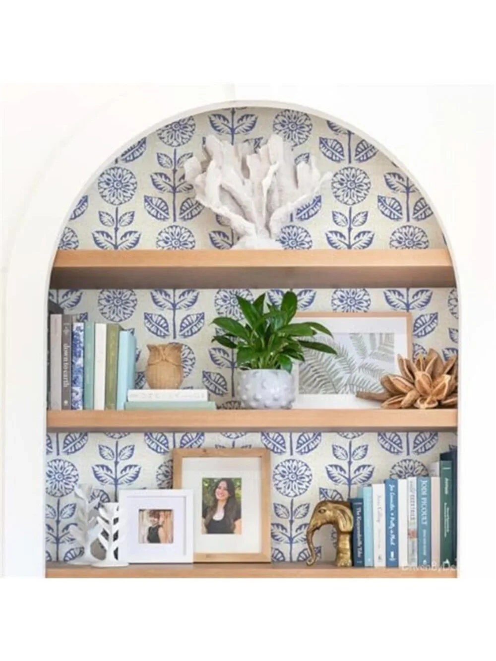 Blue Floral Peel and Stick Wallpaper Blue and White Contact Paper, 17.7in×118in